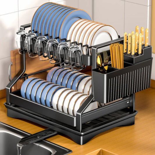 DecorBites™ Kitchen Dish Drainer & Storage Rack - Countertop Organizer for Dinnerware