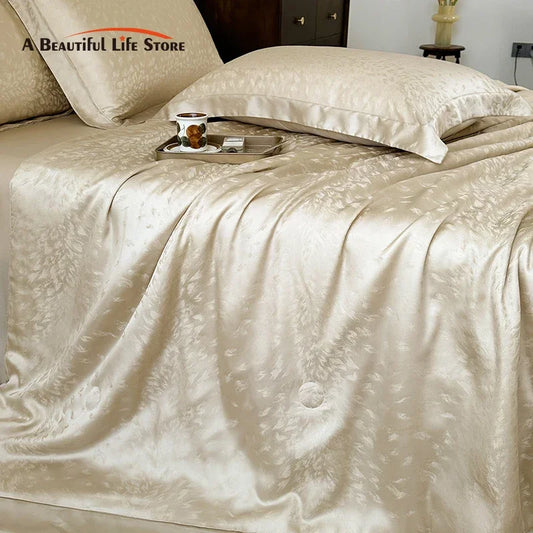 Decobites Silky Soft Cool Champagne Jacquard Summer Comforter Blanket