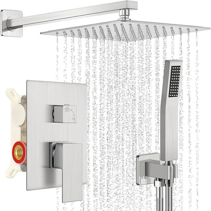DecorBites™ Brushed Nickel Rainfall Shower Faucet Set Wall Mounted Control Valve