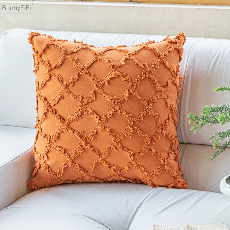 غطاء وسادة قطني من DecorBites™‎ بتصميم ماسي بلون الخردل البرتقالي والبيج لغرفة المعيشة والأريكة والسرير