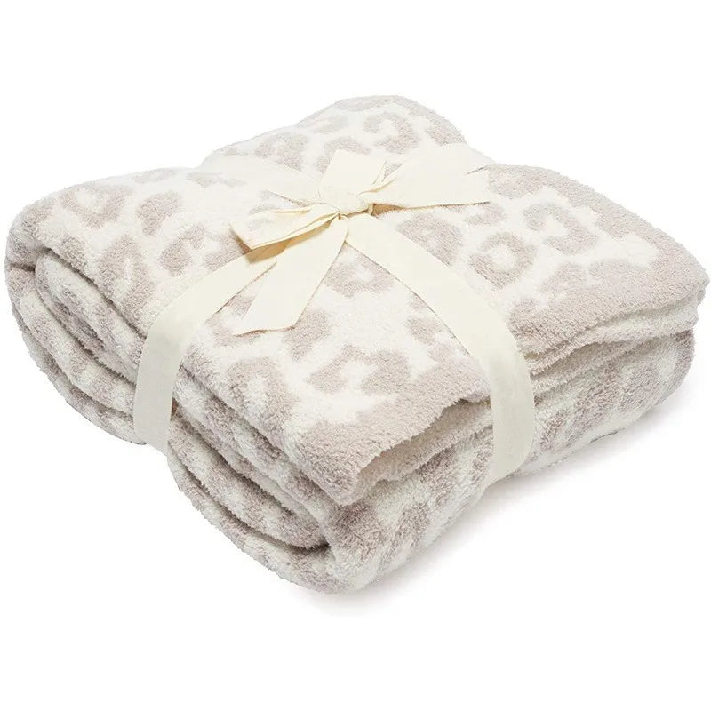 DecorBites™ Leopard Print Knitted Fleece Blanket: Super Soft & Lightweight for Sofa Nap
