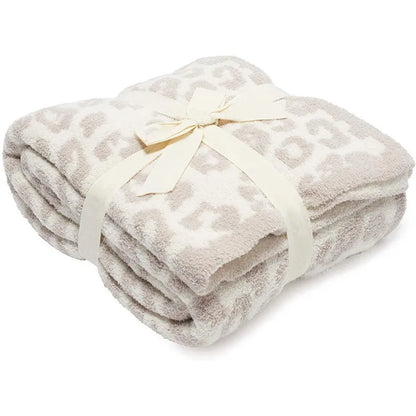 DecorBites™ Leopard Print Knitted Fleece Blanket: Super Soft & Lightweight for Sofa Nap