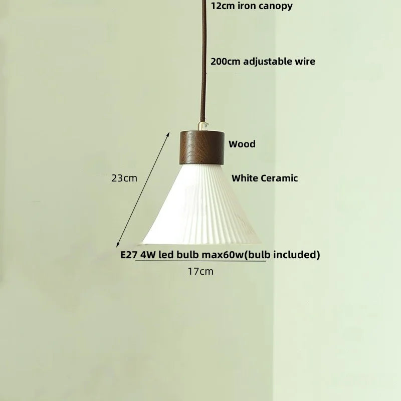 DecorBites™ Clear Glass LED Pendant Light Fixture Wood Hanging Lamp