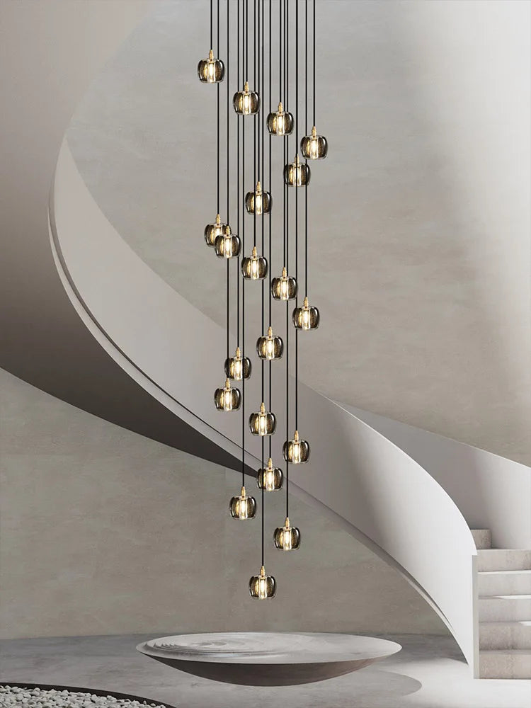 DecorBites™ Black & Gold Crystal Chandelier LED Pendant Light Fixture Loft Staircase Lighting