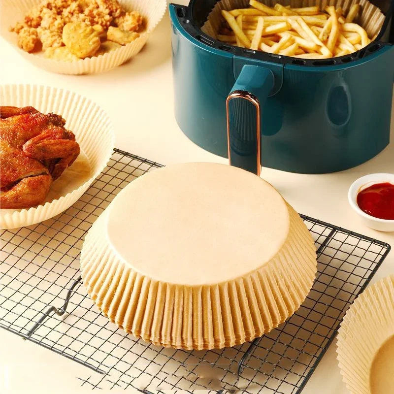 DecorBites™ Air Fryer Paper Liner: Non-Stick Round Baking Mat, 50PCS