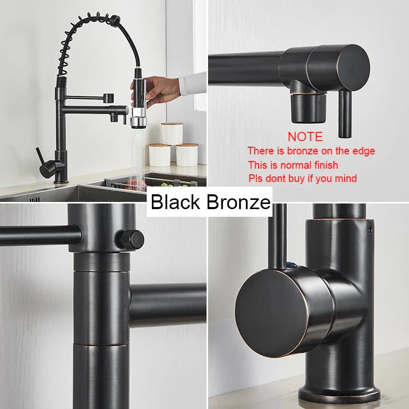 DecorBites™ LED Brushed Kitchen Faucet with Pull-Down Spring, Single Handle Swivel Spout