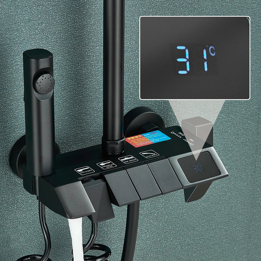 DecorBites™ Black Smart Digital Rainfall Shower System with Grey Mixer Tap