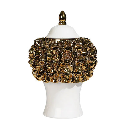 DecorBites™ Golden Flower Ginger Jar Relief Flower Vase Home Decor
