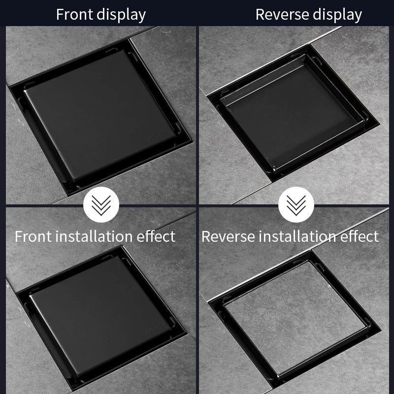 DecorBites™ Brass Square Shower Floor Drain with Hair Strainer - Bathroom Shower Accessory