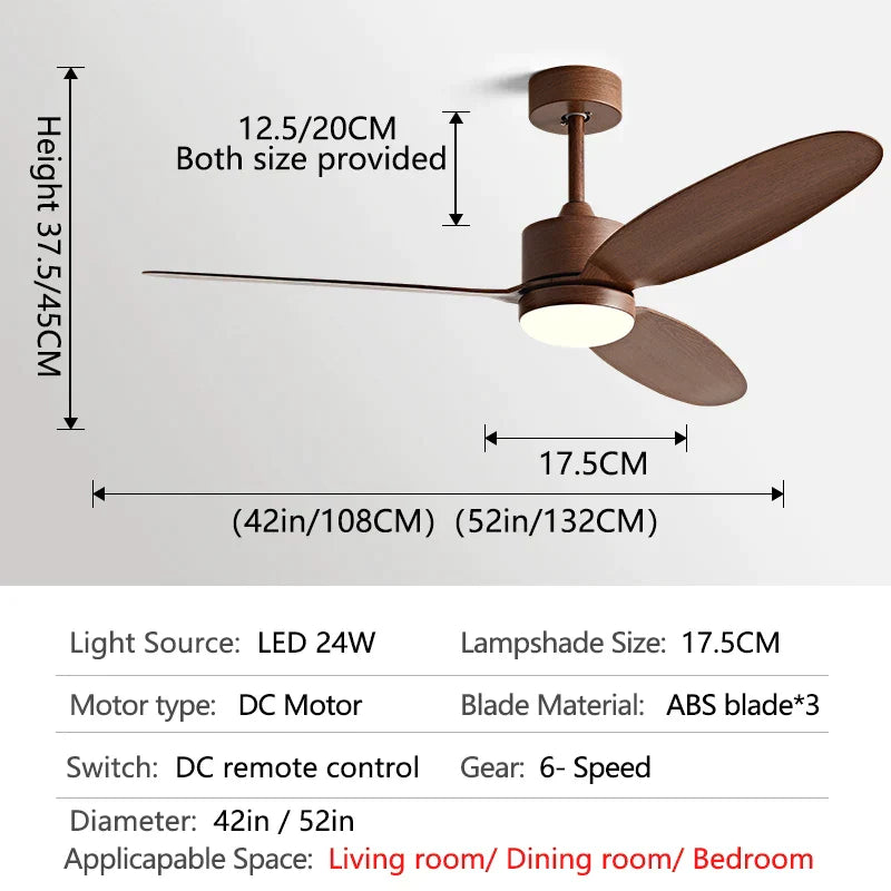DecorBites™ 52" Modern DC Ceiling Fan with Remote Control for Home and Restaurant