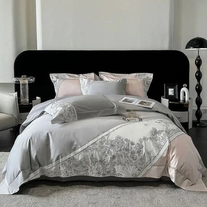 Juego de cama DecorBites™ Luxe con bordado de mariposas y flores, incluye funda nórdica, sábana y fundas de almohada (4 piezas).