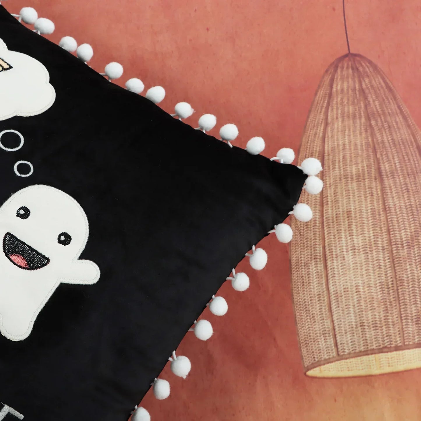 DecorBites™ Halloween Ghost Patchwork Pillow Cover - Decorative Embroidered Cushion Cover