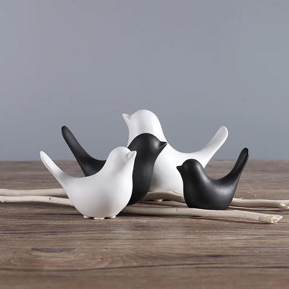 DecorBites™ Bird Figurine Set Nordic Ceramic Black White Table Sculptural Ornament