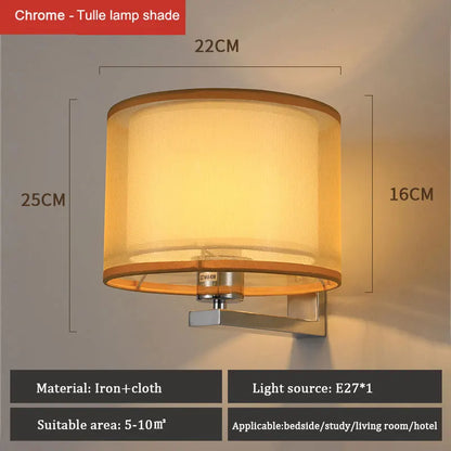 DecorBites™ Chinese Style Wall Lamp Warm Cloth Cover Bedroom Living Room Light