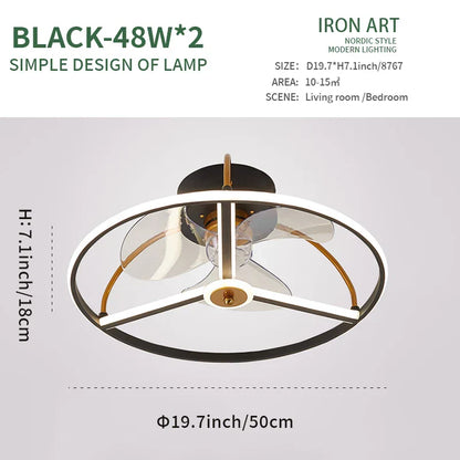 DecorBites™ LED Ceiling Fan with Remote Control, Modern Silent Lighting Fixture for Bedroom and Dining Room