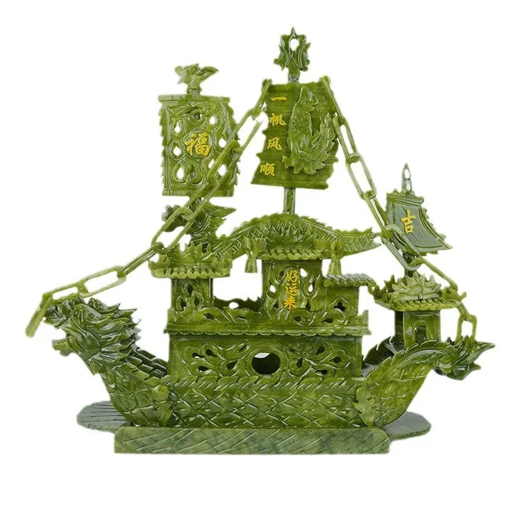Decorbites™ Adorno de Barco Dragón de Jade - 38 cm Coleccionable de Lujo y Decoración para Sala de Estar Digna de Regalo
