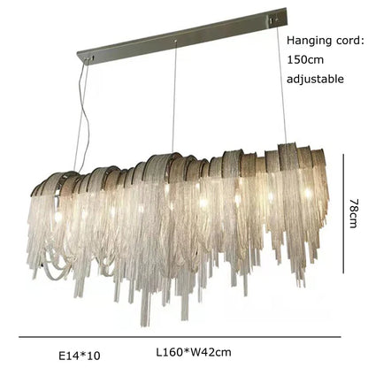 DecorBites™ Aluminum Chain Pendant Lights Postmodern Tassel Hanging Lamp for Dining Table