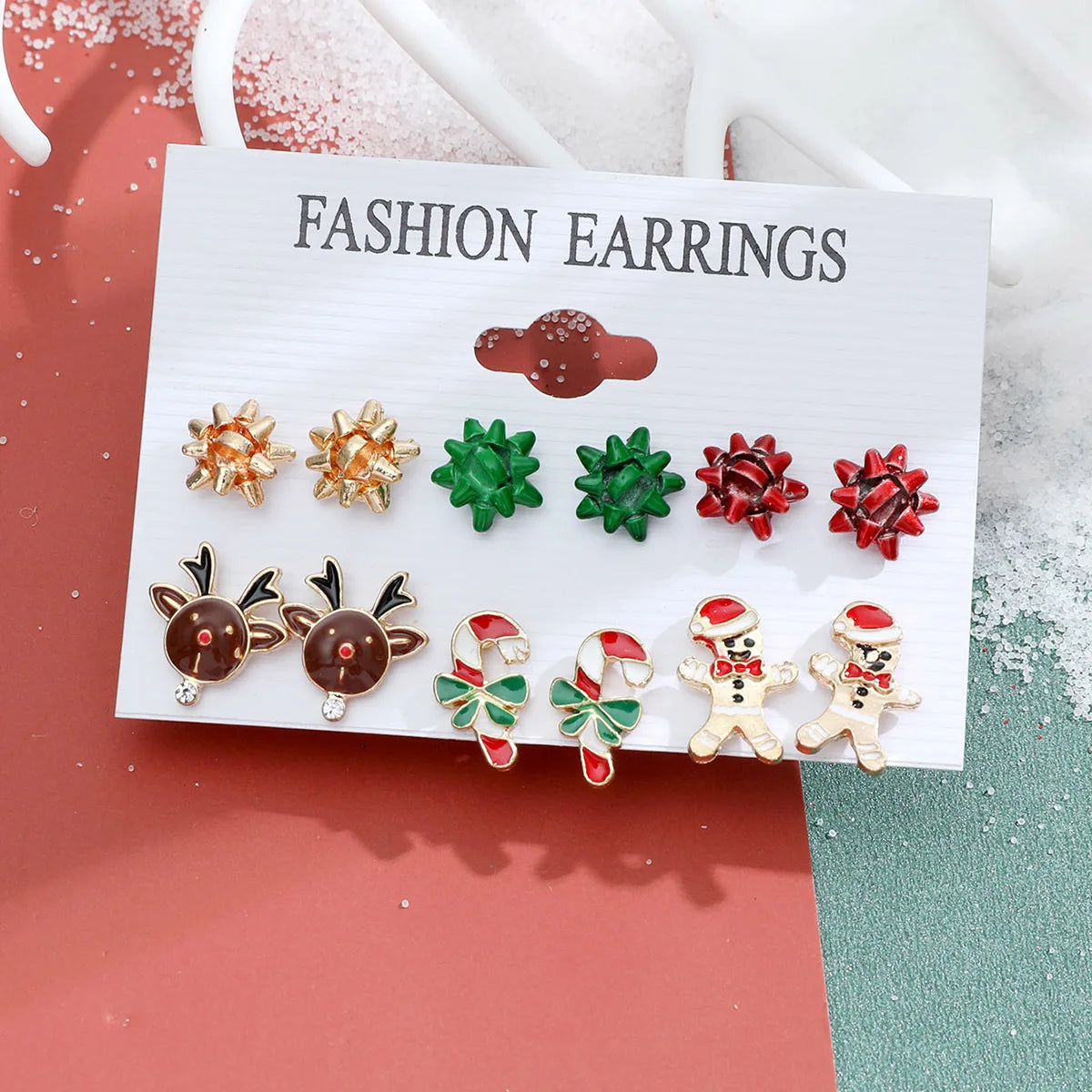 6 pairs/lot Christmas Earrings Xmas Tree Elk Snowman Santa Claus Cute Stud Earrings Set Kit Christmas Gifts For Women Girls Kids