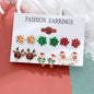 6 pairs/lot Christmas Earrings Xmas Tree Elk Snowman Santa Claus Cute Stud Earrings Set Kit Christmas Gifts For Women Girls Kids