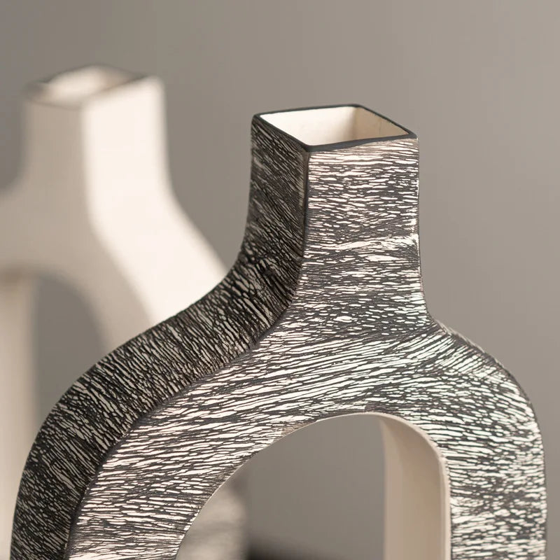 Florero de cerámica DecorBites™ con rayas geométricas para decoración del hogar y arreglos florales