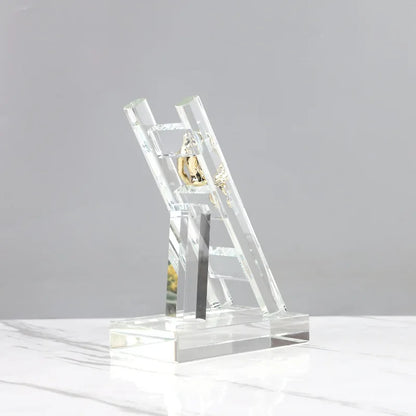 DecorBites™ Crystal Staircase Statue: Golden Man Climbing Handicrafts Glass Home Decor