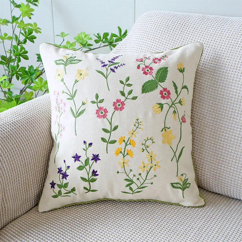 DecorBites™ Green Tulip Embroidery Pillowcase 45X45CM - Sofa Bed Office Car Chair Cover