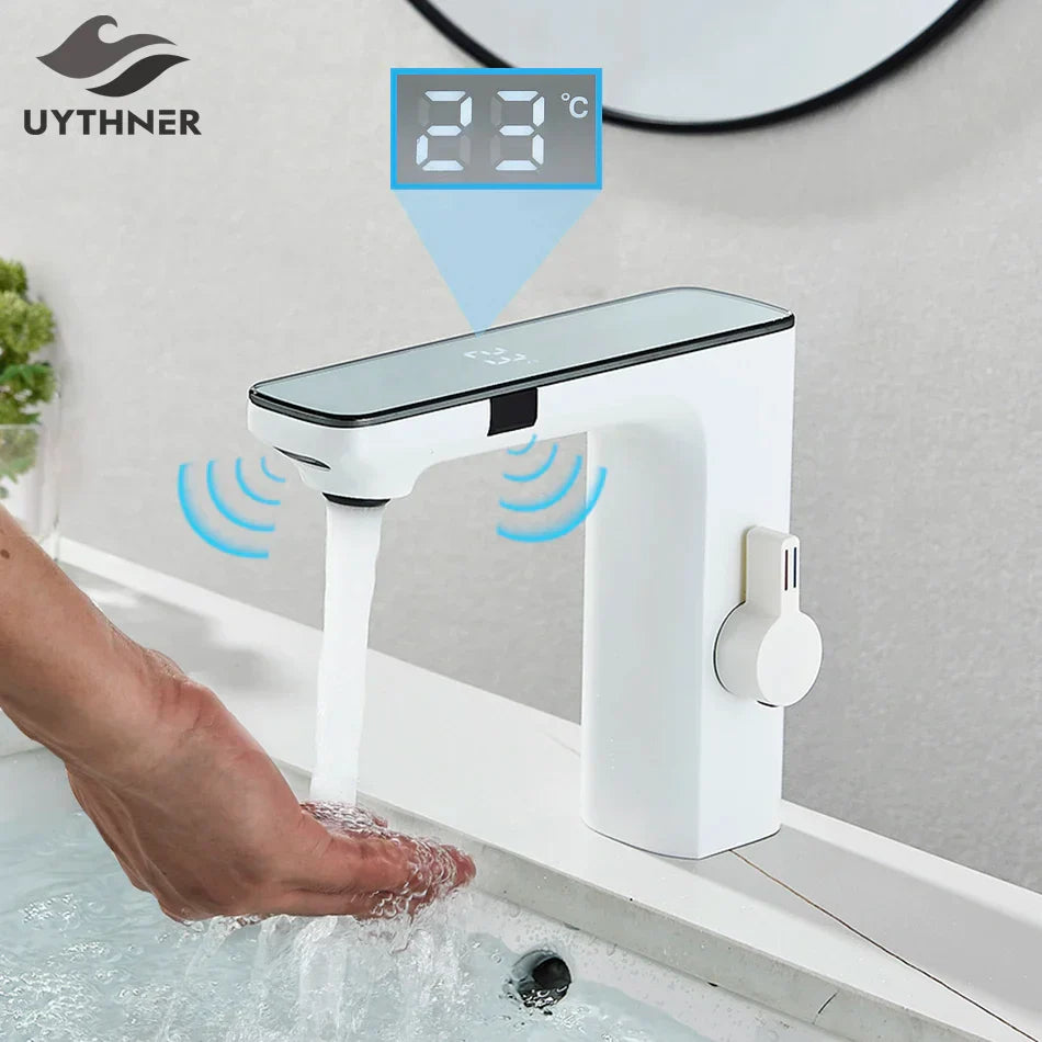 Decorbites™ LCD-Sensor-Waschbeckenarmatur Heiß-Kalt-Wasser-Mischbatterie Berührungsloser Waschtischhahn