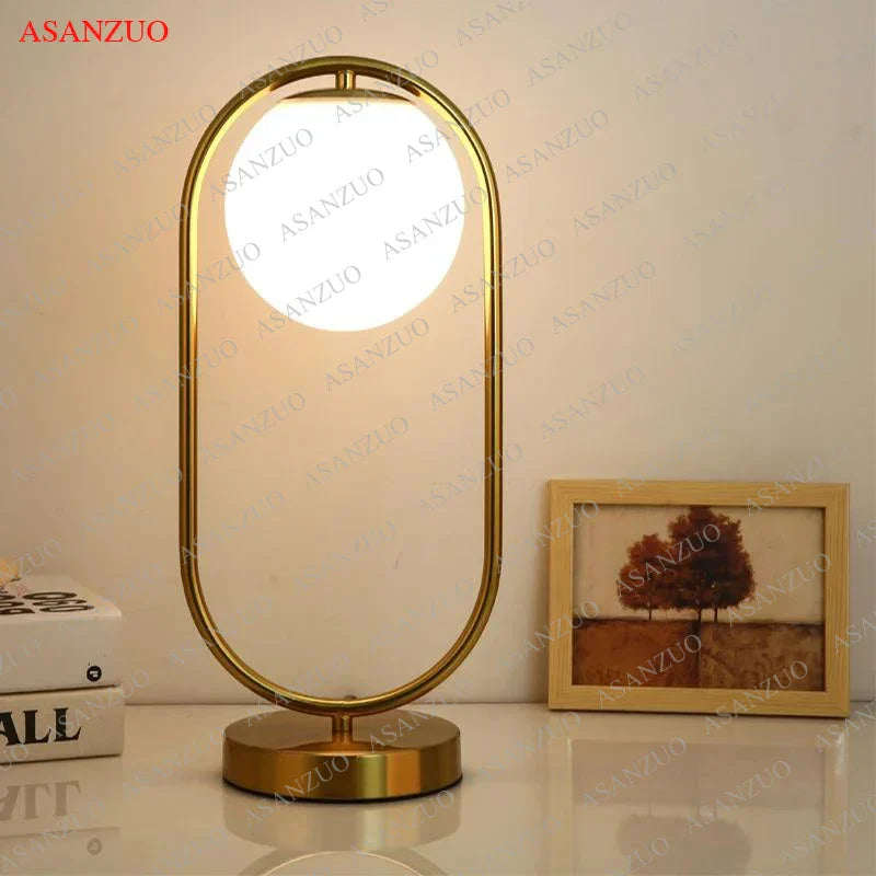 DecorBites™ Brass Glass LED Table Lamp | Modern Bedside Reading Desk Light