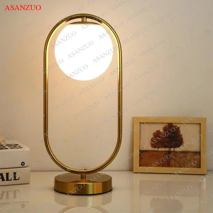 DecorBites™ Brass Glass LED Table Lamp | Modern Bedside Reading Desk Light
