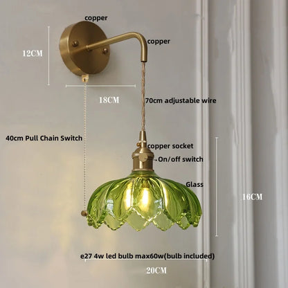 DecorBites™ Green Glass LED Wall Lights Fixture with Pull Chain Switch