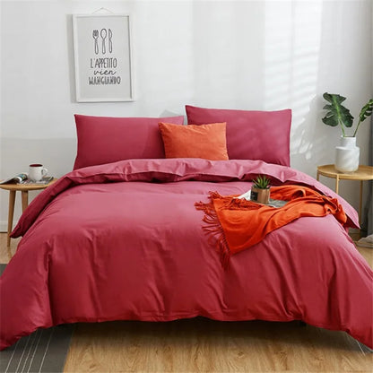 DecorBites™ Cotton 4pcs Bedding Set Double Queen Solid Color Duvet Cover Flat Bed Sheet