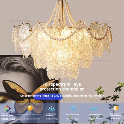 Lámpara de araña DecorBites™ de cristal color crema: Lujo y luz francesa para sala de estar, dormitorio y comedor.