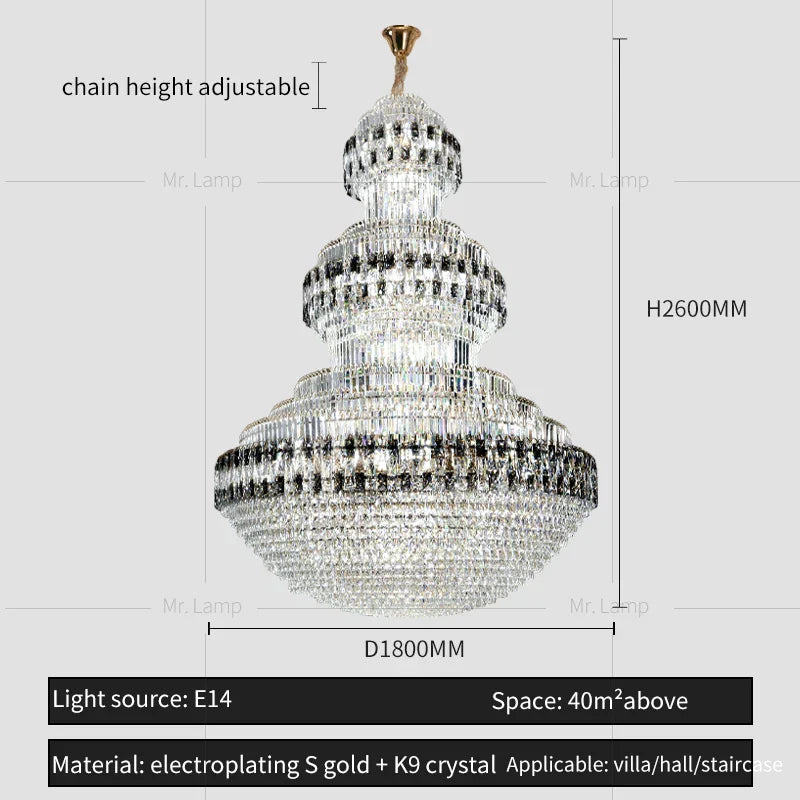 DecorBites™ Crystal Chandelier Luxury Duplex Building Hollow Luxury Lamp
