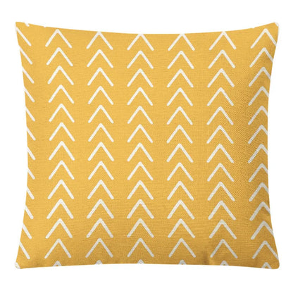 غطاء وسادة من الكتان الأصفر الهندسي من DecorBites™ للديكور العصري 45×45 سم