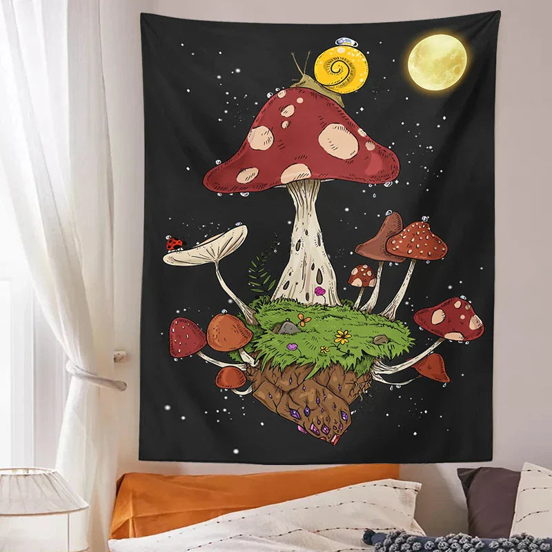 Moon Snail Tapestry Night Sky Wall Hanging by Decobites - Bohemian Home Decor