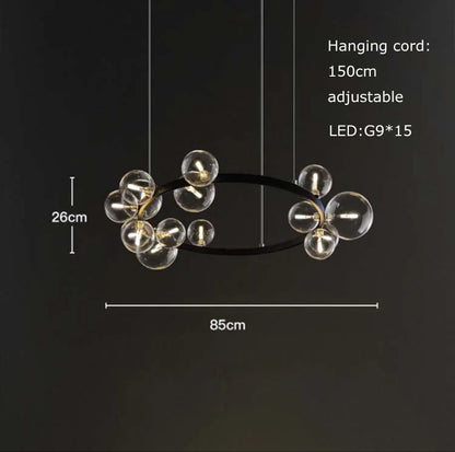 ثريا زجاجية سوداء بتصميم ما بعد الحداثة من ديكوربايتس™ مع كرات شفافة متعددة