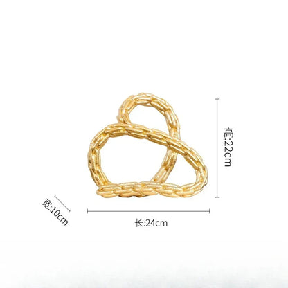 DecorBites™ Golden Knot Chain Ring Geometric Decorative Figurine - Resin Home Decor Accessory