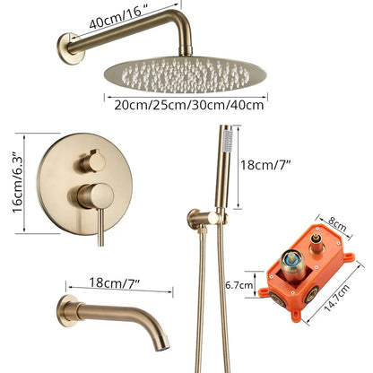 DecorBites™ Gold Shower Faucet with Rainfall Head and Hand Sprayer - Wall Mount Mixer Set
