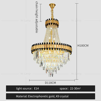 DecorBites™ Crystal Chandelier for Duplex Villa Living Room with Intelligent Dimming