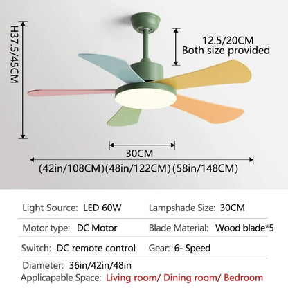 مروحة سقف DecorBites™ مقاس 48 بوصة لغرفة النوم والمطعم مزودة بخمس شفرات خشبية، ومحرك تيار مستمر، وإضاءة LED، وجهاز تحكم عن بُعد