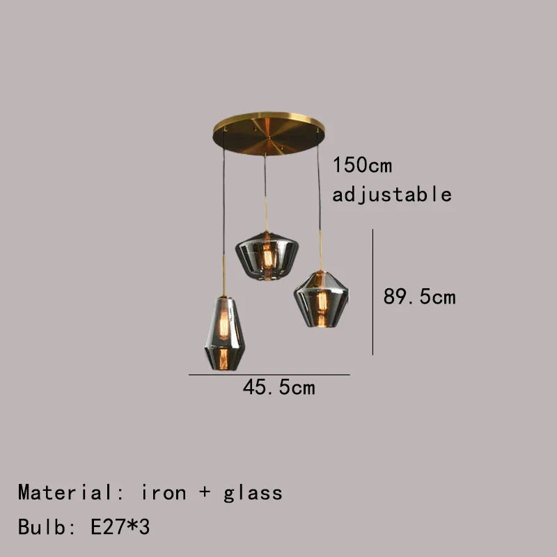 Lámpara colgante DecorBites™ de cristal ámbar gris para iluminación del hogar y la oficina