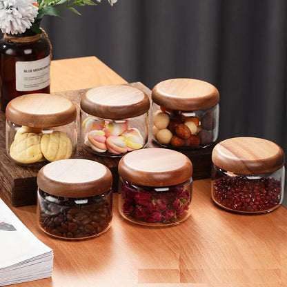 DecorBites™ Glass Spice Jar with Acacia Wood Lid, 10oz Airtight Storage Container