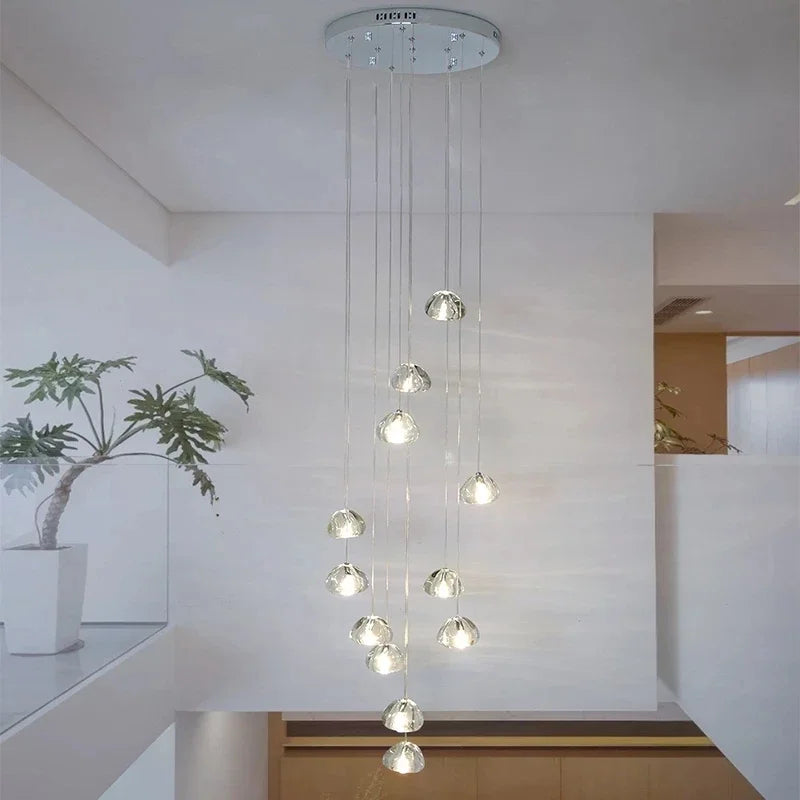 Lámpara de araña DecorBites™ Crystal Water Droplet: Lámpara colgante LED moderna para escaleras - Lámpara colgante esférica de lujo