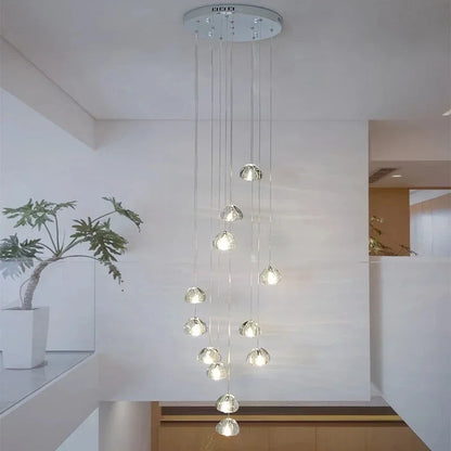 Lámpara de araña DecorBites™ Crystal Water Droplet: Lámpara colgante LED moderna para escaleras - Lámpara colgante esférica de lujo