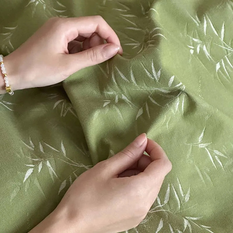 DecorBites™ Bamboo Leaf Jacquard Bedding Set: Soft & Comfortable Quilt Set, 100% Cotton, Green, Adult & Kids.