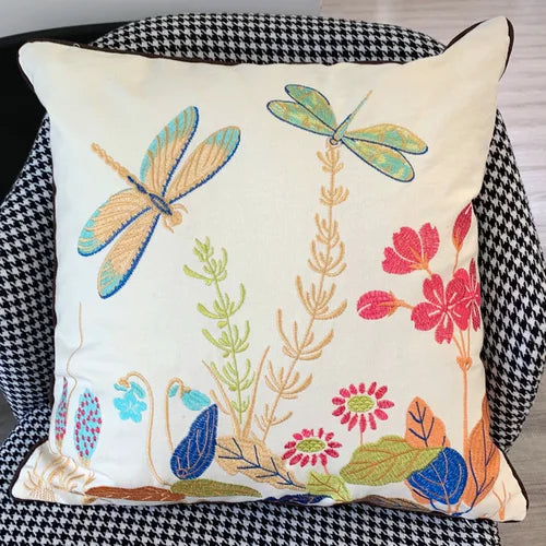 Funda de cojín para sofá DecorBites™ con diseño bordado de mariposa y libélula, diseño europeo.