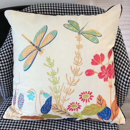 Funda de cojín para sofá DecorBites™ con diseño bordado de mariposa y libélula, diseño europeo.