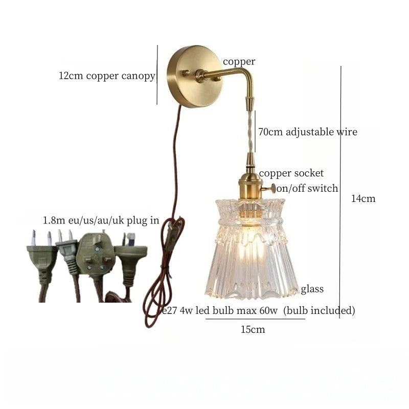 DecorBites™ Brass Glass LED Wall Sconce Light for Living Room, Bedroom, Bathroom