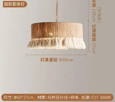 DecorBites™ Boho Fringe Hemp Rope Tassel Pendant Light for Office Bedroom Living Room