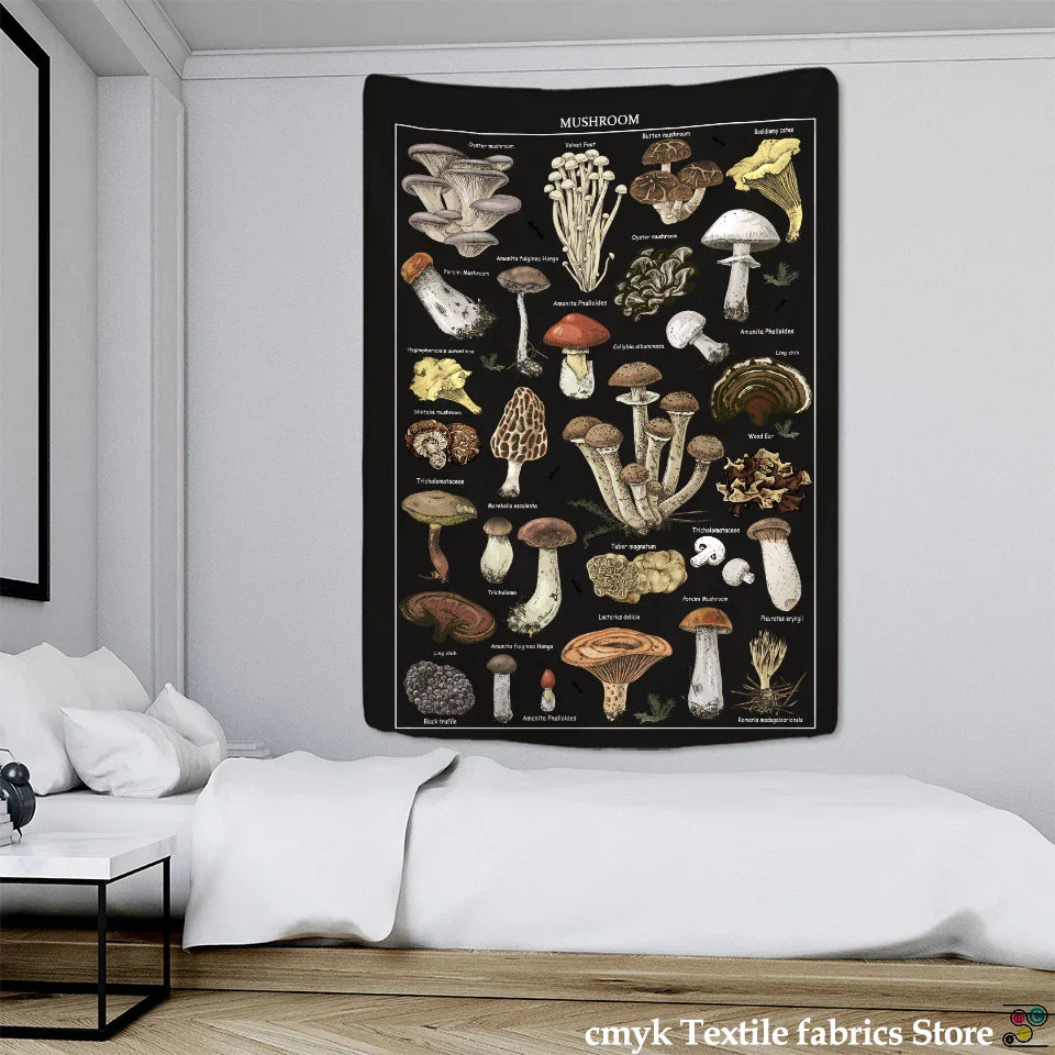 Decobites Black Mushroom Mystical Tapestry Wall Hanging for Boho Home Decor